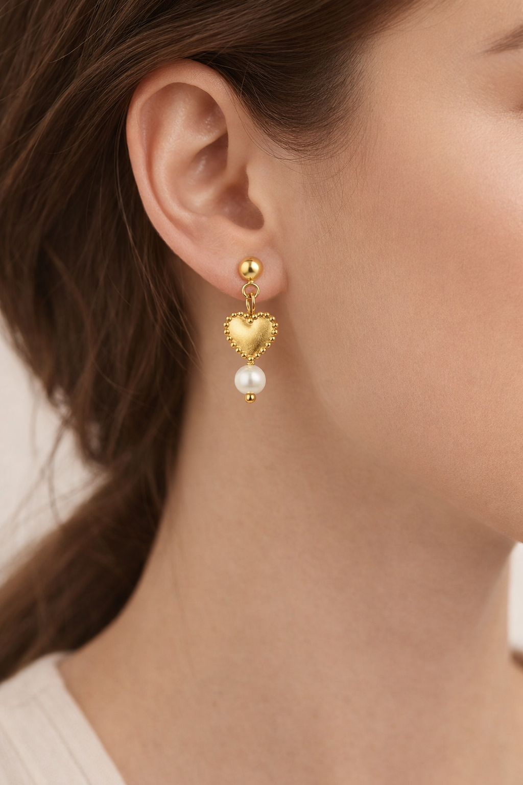 Heart Pearl Drop Ohrringe
