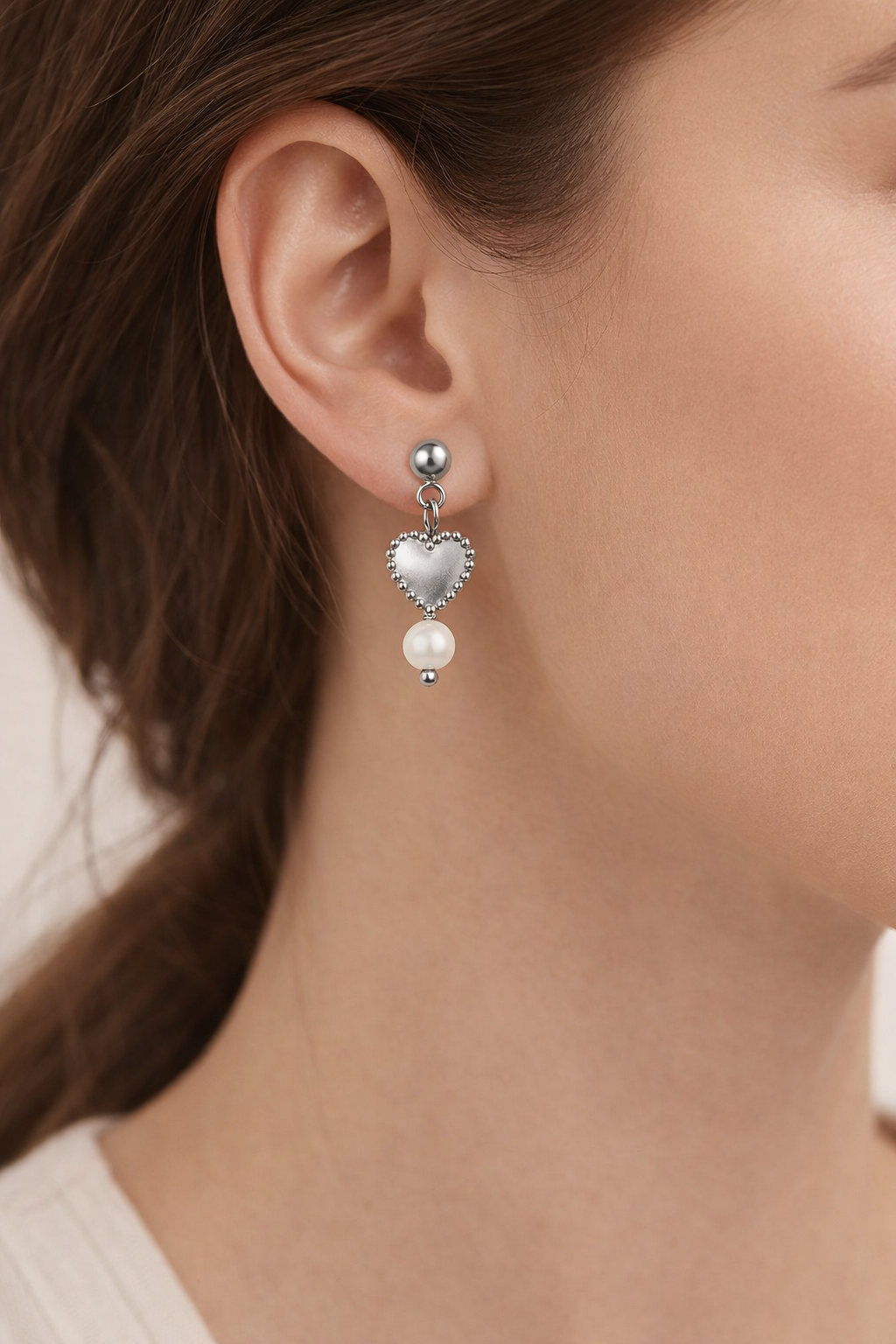 Heart Pearl Drop Ohrringe